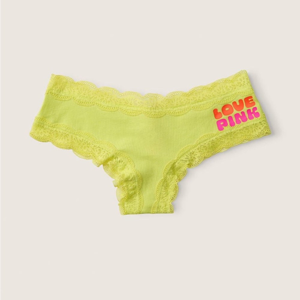 Victoria’s Secret XXL Pink Lace Trim Cheekster Panties Green Spring with Graphic